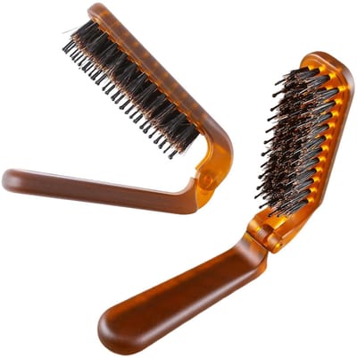 Dailygoods- Haarborstel Antiklit - Opvouwbaar - Draagbaar - 2 Stuks - Wildzwijnhaar/Nylon - Compact en Praktisch - Reiskam
