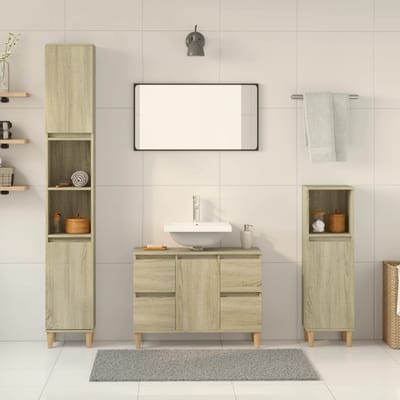 vidaXL - 3-delige - Badkamermeubelset - bewerkt - hout - sonoma - eikenkleurig