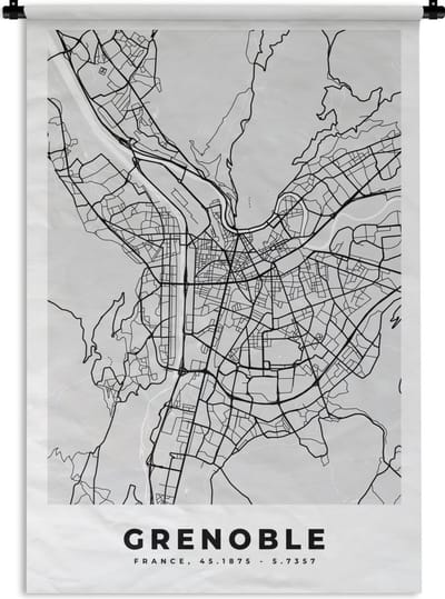 Wandkleed - Wanddoek - Frankrijk - Plattegrond - Kaart - Grenoble - Stadskaart - 120x180 cm - Wandtapijt
