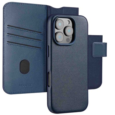 Accezz Hoesje - Geschikt voor Apple iPhone 16 Pro Max - Leather Bookcase 2-in-1 geschikt voor MagSafe - Nightfall Blue