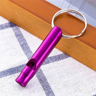 Pendentif sifflet en métal pour l'extérieur, avec porte-clés, pour urgence de survie violet