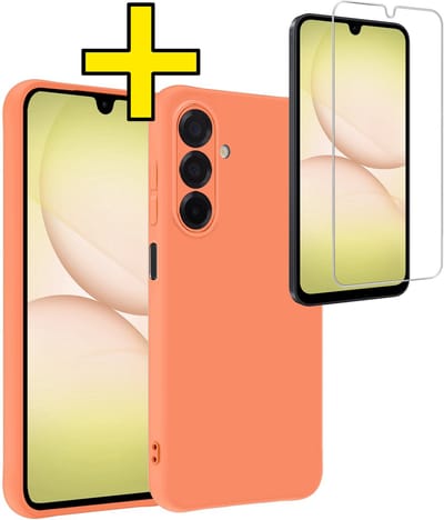 Hoesje - Met Screenprotector - Geschikt voor Samsung Galaxy A17 - Sterk & Shockproof - Back Cover - Siliconen Case - Telefoon Hoes - Telefoonhoesjes - Perzik