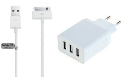 OneOne 3A lader met 3 poorten + 2,0m USB kabel. Universele oplader adapter past op Apple iPhone 3G, 3Gs, iPhone 4, 4s, iPad 1, iPad 2, iPad 3, iPod Classic, iPod Mini, iPod Nano 1, 2, 3, 4, 5, 6, iPod Touch 1, 2, 3, 4