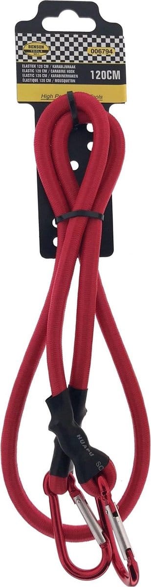 Benson Bagage elastiek met karabijnhaak - 120 cm - rood - spin - bevestigingselastiek voor transport