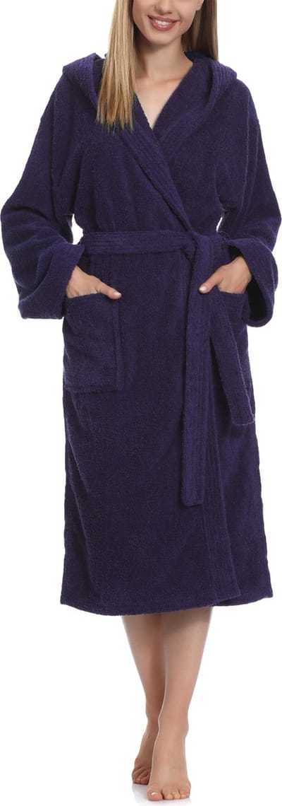 Ladeheid Dames Badjas met Capuchon - 100% Katoen - Wasmachine bestendig - Badstof - Donkerblauw - M - LA-LA40-193-DG