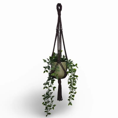 Plantenhanger 'Funky' - Kies kleur en lengte - Bruin - 100 cm lang - Katoenkoord - Geschikt voor Pot met Diameter t/m 20 cm - Handgemaakt in ons Macramé Atelier - Prijs per Stuk - Let op: Exclusief Pot - Inclusief Verzendkosten