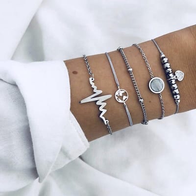 Sorprese armband - Planet - zilverkleurig - armband dames - 5 delig - cadeau - Model C
