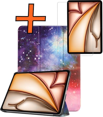 Hoesje - Geschikt voor Apple iPad Air M3/M4 (2025/2026) - 11 inch - Met Screenprotector - Trifold Bookcase - Hard Cover - Hardcover Book Case - Tablet Hoes - Galaxy