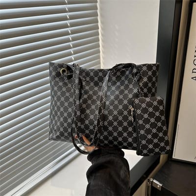 Grote Capaciteit Tote Bag voor Dames Casual Retro Bedrukt Enkele Schouder Okseltas Pendeltas Eenvoudige en Modieuze Handtas gray
