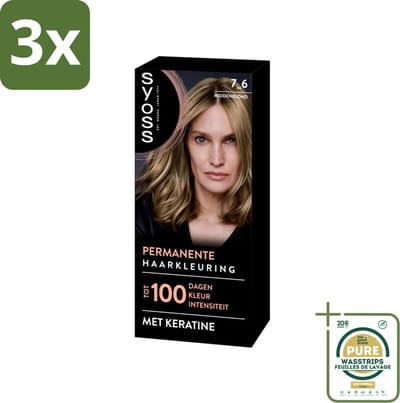 3 x SYOSS - Coloration 7-6 Middenblond - Haarverf - Grijsdekking - Vermindert Haarbreuk - Grootverpakking - Haarverf - Permanente Haarkleuring - Grijsdekking - Keratine - Haarverf Met Keratine
