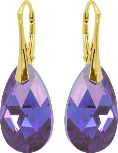 DBD - Goud Vergulde Zilveren Oorbellen - Swarovski Kristal Elements - Druppel - Paars Blauw - 22MM - Anti Allergisch
