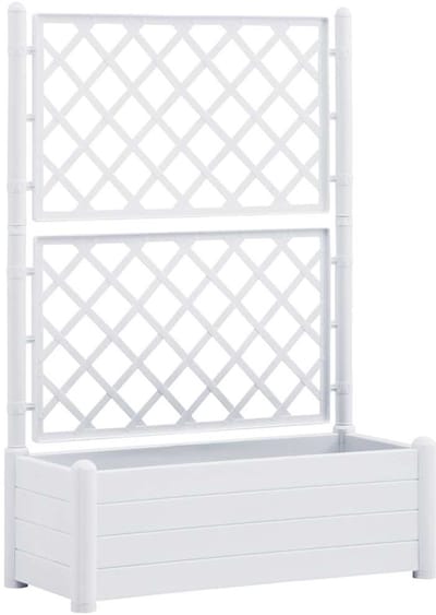 Plantenbak met klimrek - Bloembak - Weerbestendig - Met trellis - Buiten - Plantenrek - 90 Liter - Wit