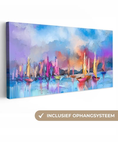 Canvas - Olieverf - Boten - Water - Zeilen - 40x20 cm - Schilderijen op canvas - Wonen