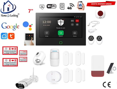 Draadloos / bedraad alarmsysteem met 7-inch touchscreen voor woning/camper/boot/caravan werkt met wifi en sim kaart en met spraak gestuurde apps. (Nederlands of Frans stem en tekst). ST01B-69