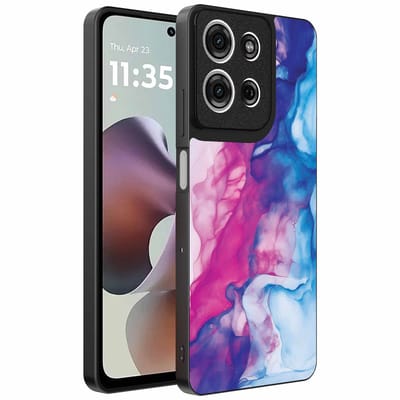 Geschikt voor Motorola Moto G56 Telefoonhoesje met Roze Blauw Marmer Opdruk - TPU Backcover Case Rose Blue Marble Design - Smartphonica geschikt voor Motorola Moto G56