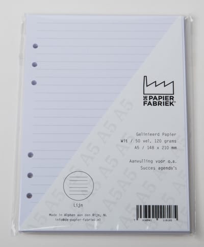 A5 Navulling voor 6-Rings Planners – 50 Vel – 120 g/m² Wit Gelinieerd Papier + EXTRA een Staedtler Gel Highlighter