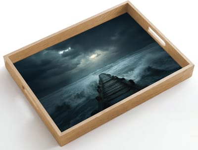 Dienblad hout 50x35 cm - Schootdienblad - Steiger - Storm - Golven - Borrelplank rechthoek - Plateau dienbladen