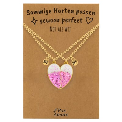 BFF Ketting voor 2 'Sommige harten passen perfect' - Roze Glitter Hartje - Vriendschapsketting op Cadeau Kaartje - 45cm + 5cm verstelbaar - Goudkleurig - Best Friends Hanger - Pax Amare