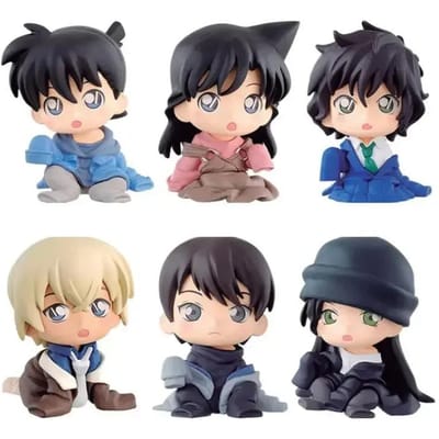 6 stuks Anime Detective Conan Figuur Gasha Scotch Shinichi Kudo Toru Amuro Masumi Sera Speelgoed Kawaii PVC Model Poppen Ornamenten Cadeaus gray