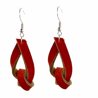 Zilveren oorhangers -Leer-Rood Knoop -Charme Bijoux