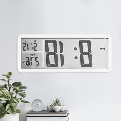 Digitale Wandklok met Achtergrondverlichting, Atomaire Tijdsaanduiding, LCD Weergave voor Slaapkamer, Kantoor en School, Batterijgevoed, 12/24 Uur Formaat