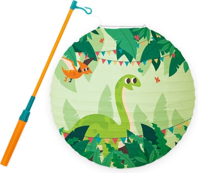 Lampion - Sint Maarten - Lampionstokje - Met Lichtje - Dino - Treklampion - Papier - Kind - Groen - Versiering - 1 Stuk