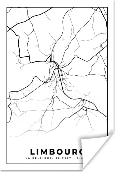 Poster Stadskaart – Plattegrond – België – Zwart Wit – Limbourg – Kaart - 120x180 cm XXL