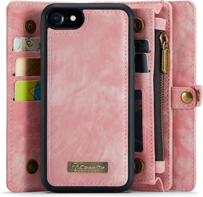 CaseMe Hoesje - Geschikt voor iPhone SE (2022 / 2020), iPhone 8 / 7 Hoesje - CaseMe 008 2-in-1 Book Case & Back Cover met Portemonnee - Roze