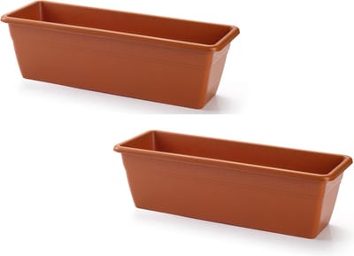 2x stuks plantenbak terra cotta rechthoekig 50 x 17 x 15 cm - Bloembakken/plantenbakken voor binnen/buiten