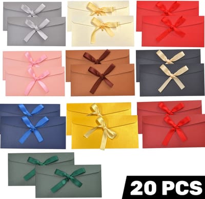 20 stuks - Luxe enveloppen met strik - Uitnodigingen voor feest, bruiloft, verjaardag of evenement - 22 x 11 cm - Meerkleurig - Elegante en creatieve kaartenhoezen voor speciale gelegenheden en persoonlijke uitnodigingen
