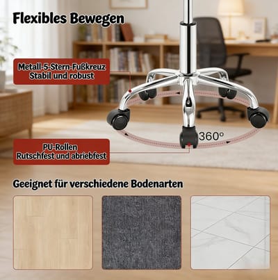 HAUSS SPOLE Bureaukruk - Verstelbare Draaistoel Met Wielen - Voor Kantoor, Kaptafel En Werkplek - Velours Met Metaal - Zwart