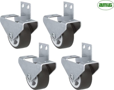 AMIG – Set van 4 Meubelwielen Ø30mm – 4 x Bokwiel met Hoekplaat – 90-135KG Draagvermogen – Hoogte 33mm