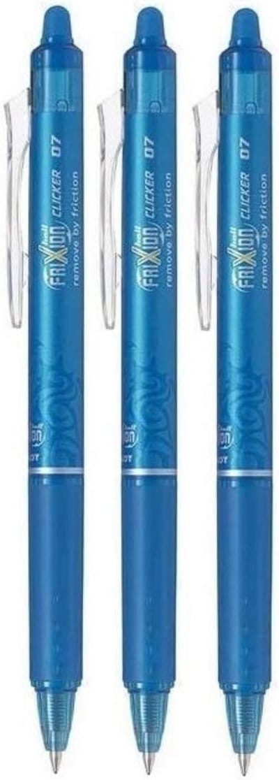 Intrekbare rollerball pen met wisbare inkt, 0,7 mm penpunt, 0,35 mm lijnbreedte, pack van 3 lichtblauw