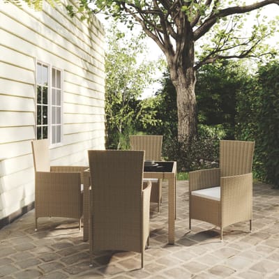 vidaXL - 5-delige - Tuinset - met - kussens - poly - rattan - beige