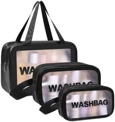 PromoHome Transparante Make-uptas Set van 3 Stuks - Waterdichte PVC Cosmetictassen met Metalen Rits voor Reizen, Badkamer en Dagelijks Gebruik - Zwart