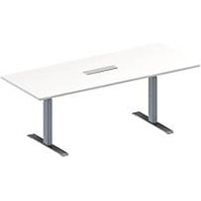 Schäfer Shop Genius Vergadertafel MODENA FLEX, in hoogte verstelbaar, 6-voudige contactdoos, rechthoekig, T-poot, B 2000 x D 800 mm, wit