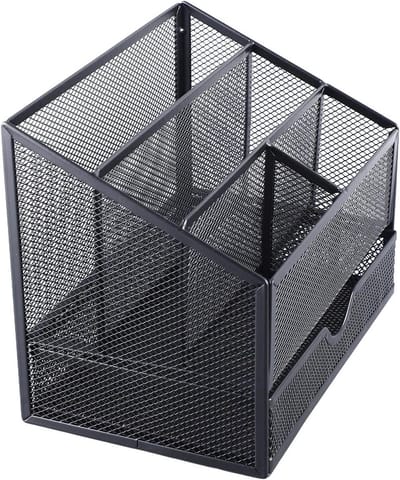MK Stoer -Metalen Bureauorganizer met Verwijderbare Lades - Bureauopberger - Opbergoplossing - Compacte Sleuven voor A4 A5 Boeken Pennen Notities - Elegante en Duurzame Kantoortafelorganizer - Geschikt voor Thuis en Kantoor - Zwart