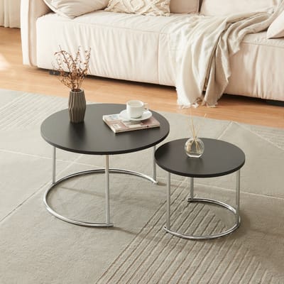 Salontafel Christchurch rond set van 2 zwart en chroom [en.casa]