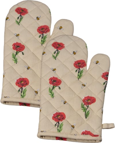 Ovenwanten - 2 Stuks - Comfort Grip - Machine wasbaar - Cadeau voor haar - Klaproos - Poppies-Bijen-Bloemen