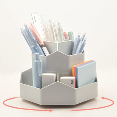 Unyqoos® Bureau Organizer voor Kinderen met 360° Draaibare Multifunctionele Pennenhouder - 9 Vakjes Grijs