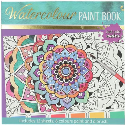 Waterverfkleurblok Volwassenen - Mandala's - incl Penseel en 6 kleuren waterverf
