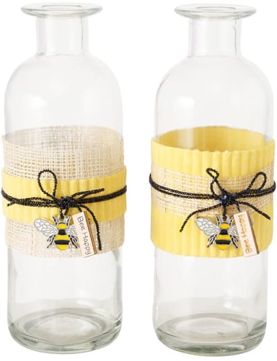 Vaas Bee Happy – 2 Assorti – H17 cm – Glas & Multiplex – Met Bijhanger – Willekeurige Soort