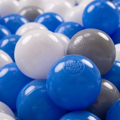 KiddyMoon 100 ∅ 7cm kinderballen speelballen voor ballenbad baby plastic ballen made in eu, grijs/wit/blauw