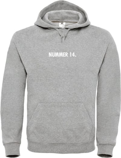 Hoodie Grijs S - nummer 14 - wit - soBAD. | Hoodie unisex | Hoodie man | Hoodie vrouw | Kleding | Voetbalheld | Legende | Voetbal
