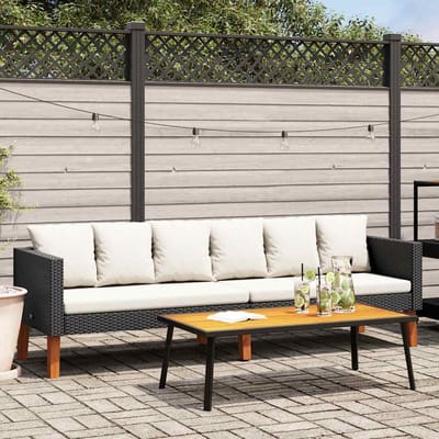 vidaXL - Tuinbank - 3-zits - met - kussens - poly - rattan - zwart