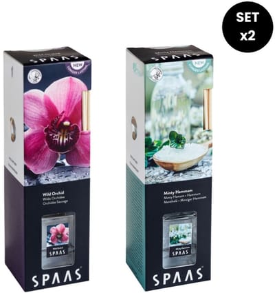 SPAAS - Geurstokjes - 2x 50ml - Wild Orchid + Minty Hammam - Giftset - Woonaccessoires