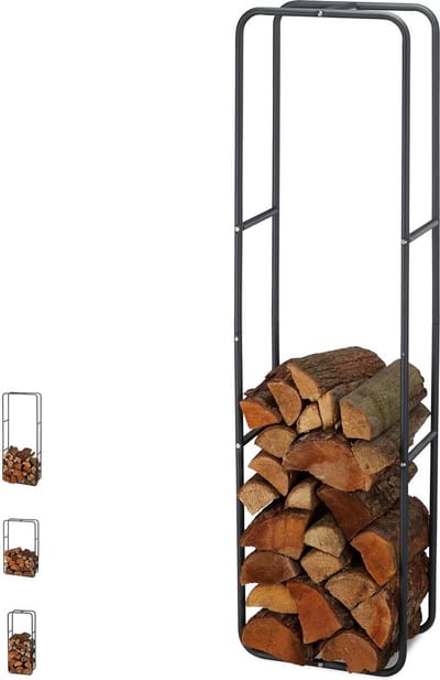 Haardhoutopslag - Houtopberging Stapelhulp voor houtblokken - Staal weerbestendig - Binnen & buiten - HxB 150x40 cm - Antraciet