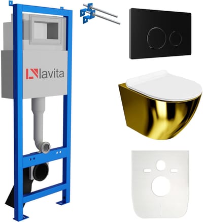 LAVITA LAV 101 - Inbouwreservoir 40cm - SOFI SLIM GOLD WHITE - Rimless Soft-close - Wandcloset Toiletset Zwart