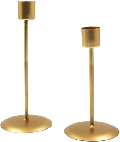 Set van 2 Gouden Kandelaars – Metalen Enkelvoudige Vintage Kaarsenhouders – Decoratieve Kandelaar voor Tafel, Bruiloft, Feest & Woondecoratie
