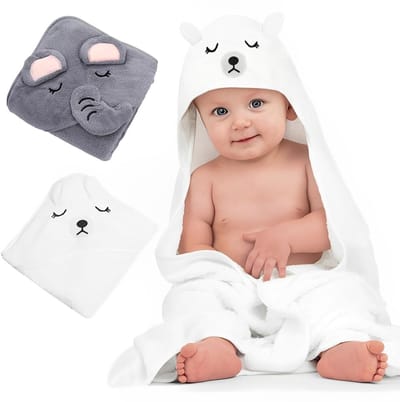 Dailygoods- Babyhanddoek 2 Stuks - Biologische Bamboe - Zachte/Absorberende Handdoek - Badhanddoek met Capuchon - Koraalfluweel - Ideaal voor Gevoelige Huid